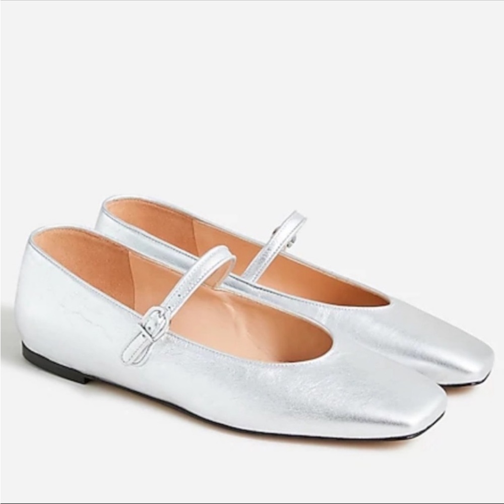 J.Crew Anya Mary Jane Flats in Metallic Silver size 6.5